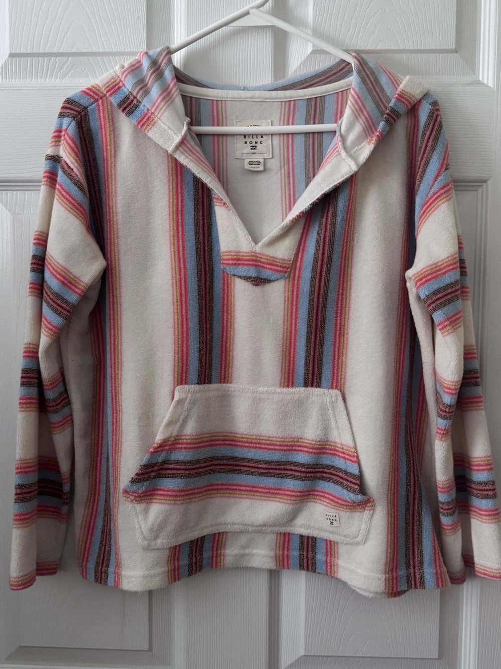 Billabong Cream Multi-Stripe Hooded Pullover-Size XS